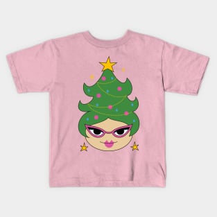 Retro Christmas Tree Cute Beehive Hair Kids T-Shirt